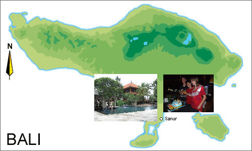 Bali map showing whereabouts for the day