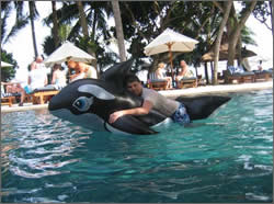 Little Matt on shamu in the pool