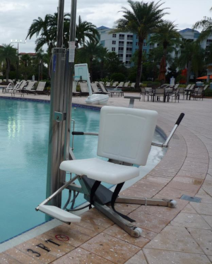 The chair to get in to the pool The chair to get in to the pool