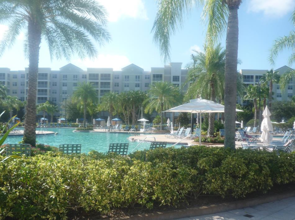 View of the pool area at the Fountains