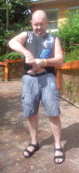 Gordon after the soaking over the water ride